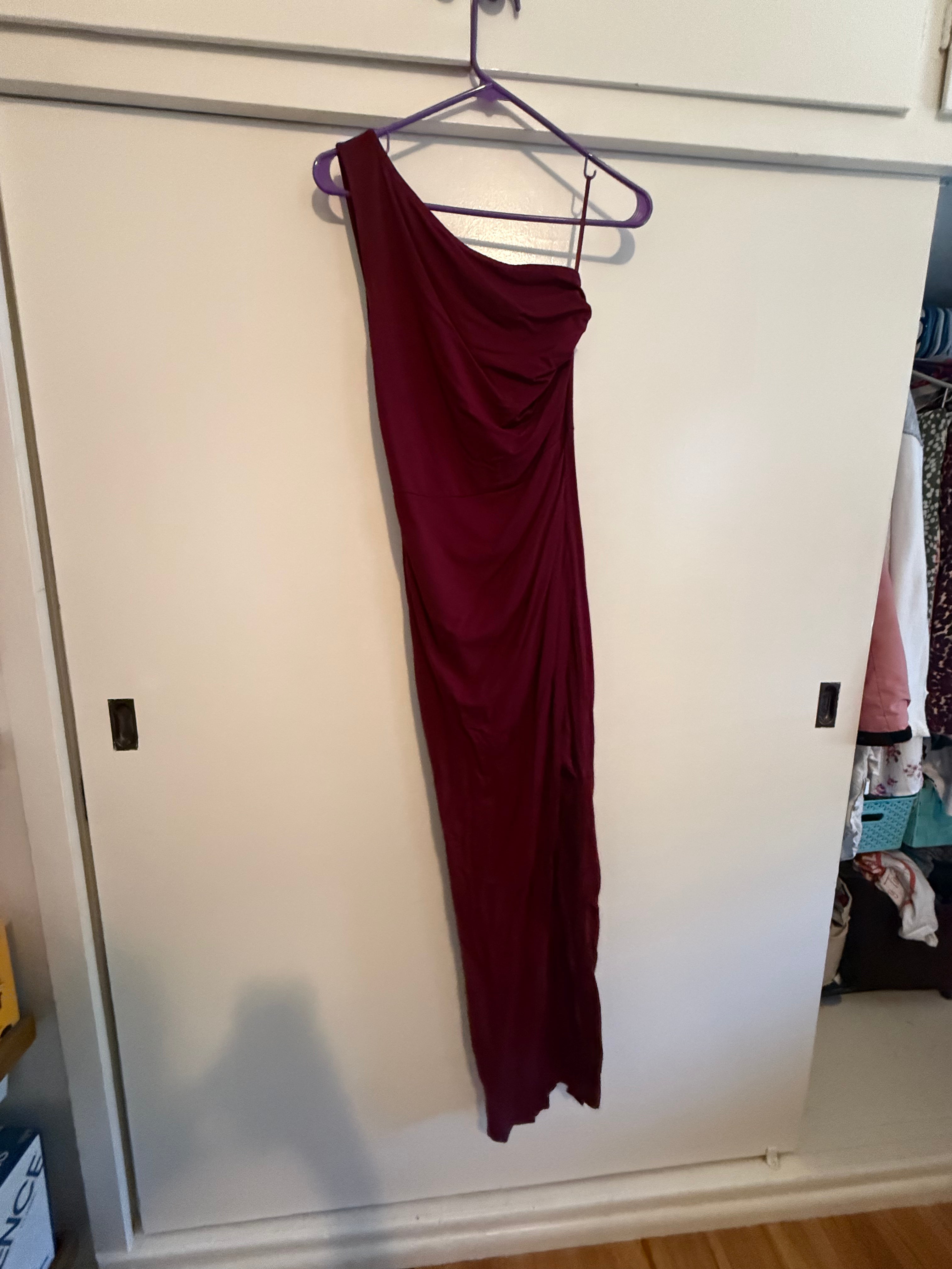 Sarin Math Cabernet Red One-Shoulder Dress with Leg Slit — Size Small