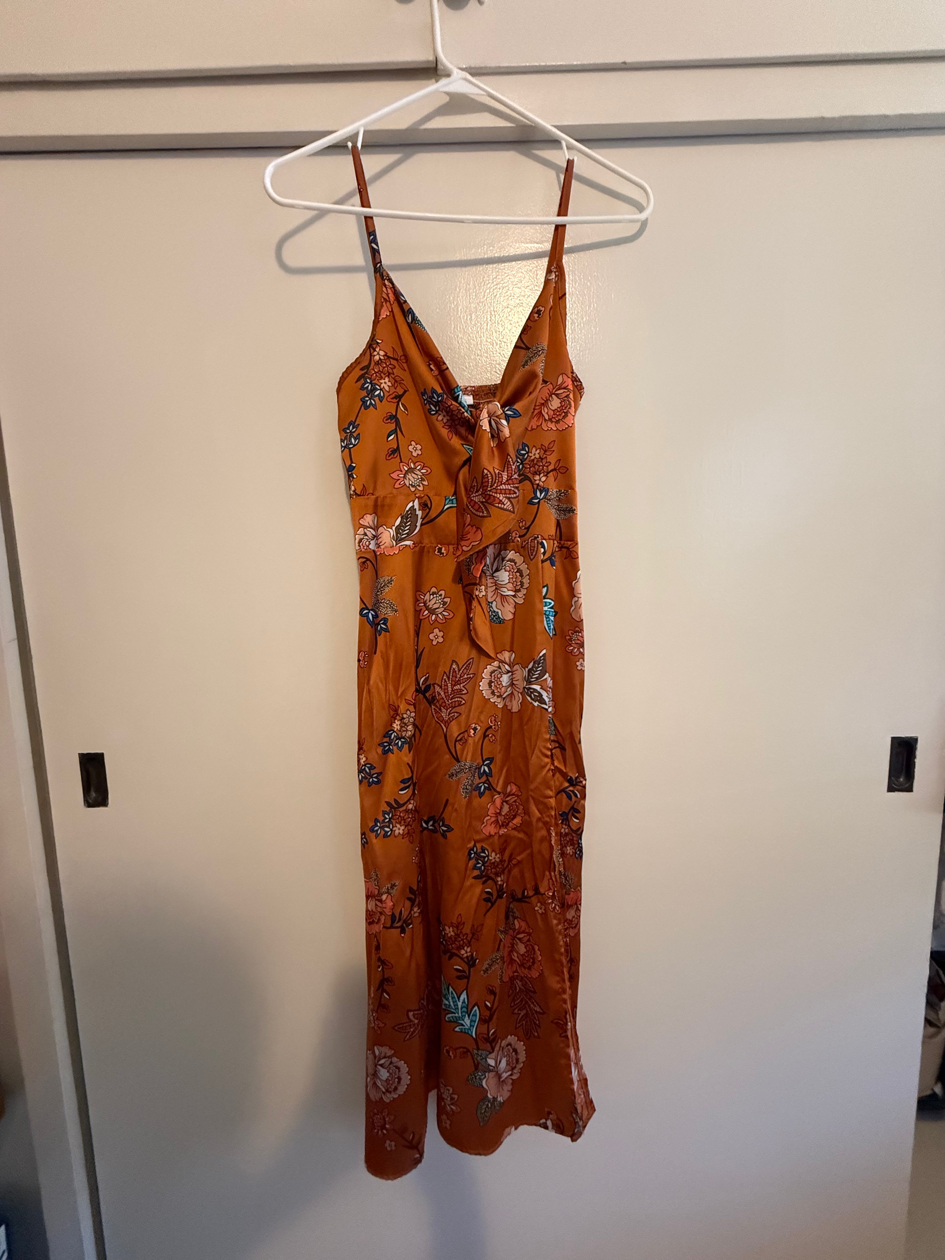 Sashinome Silk Midi Dress with Tie Bust — Size Small