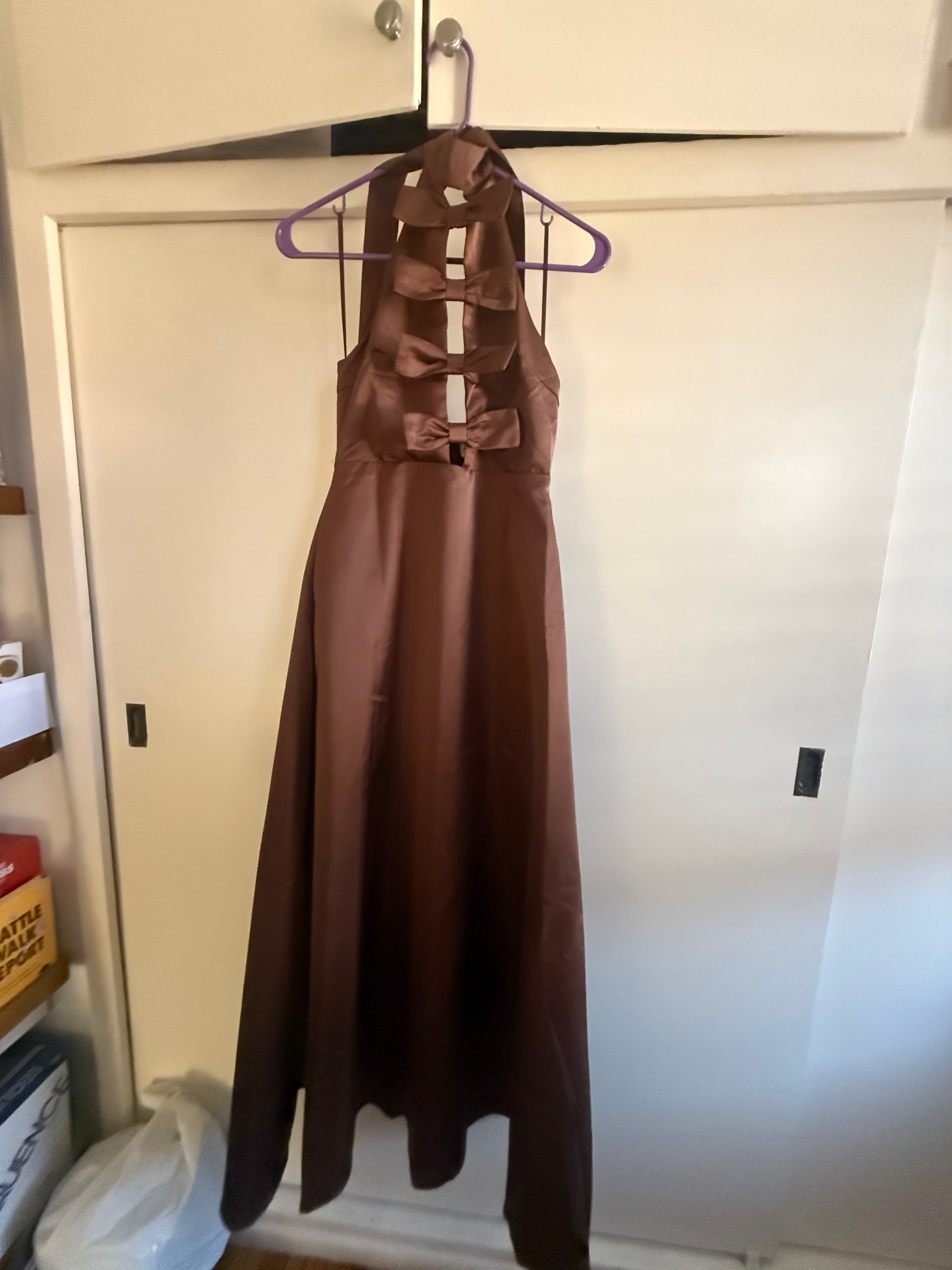 Petal and Pup Brown Satin Maxi Halter Dress — Size Small